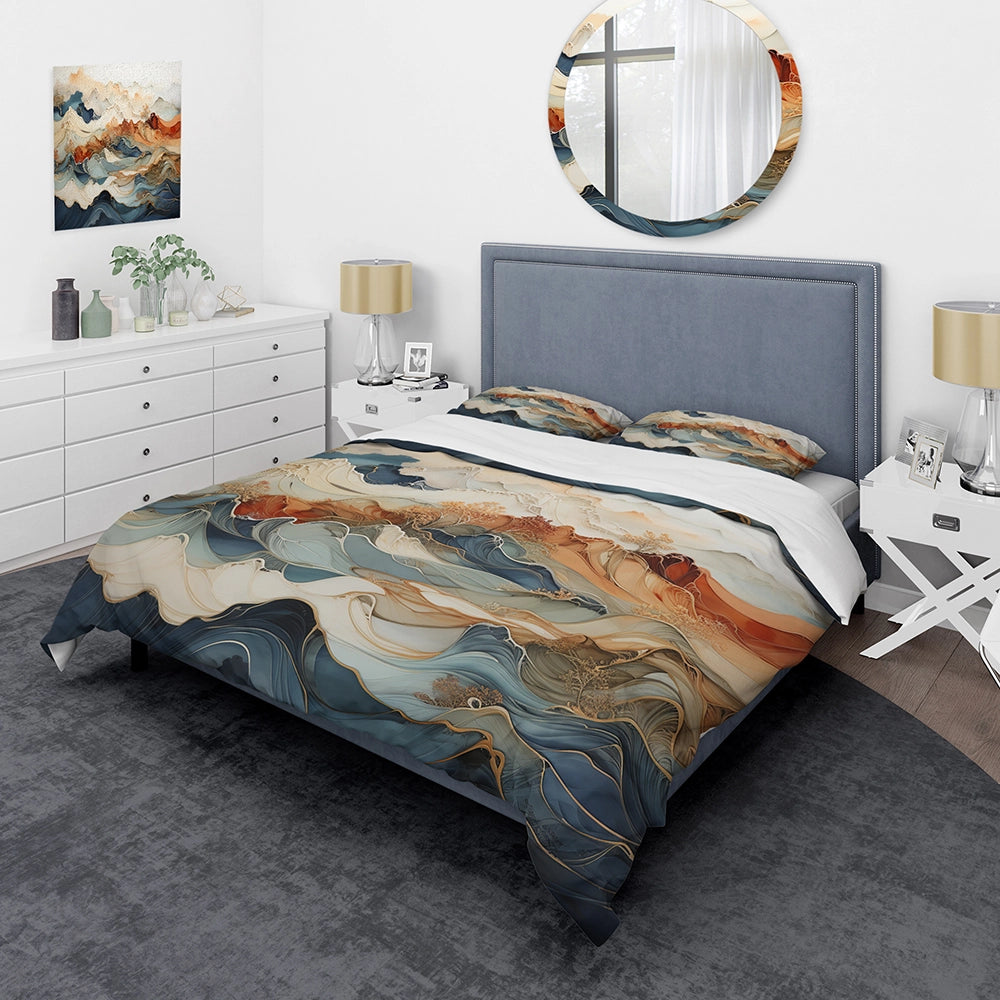 Abstract Orange And Blue River Ink III - Duvet Cover Set