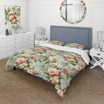 Antique Peonies Botanical Pattern - Duvet Cover Set