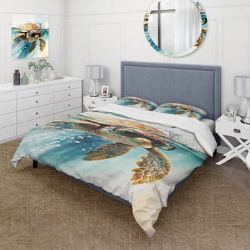 Turtle With Glasses In The Ocean III - Duvet Cover Set