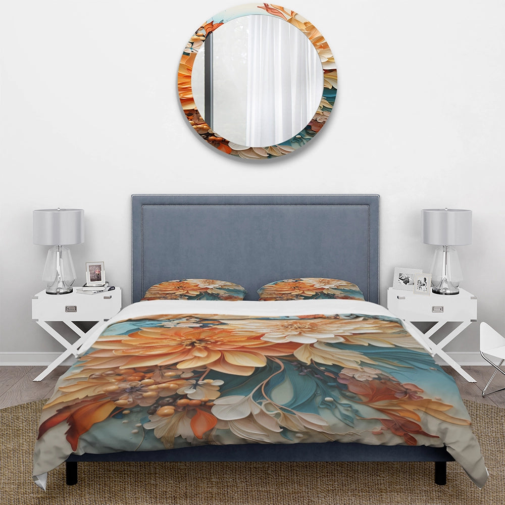 Orange Teal Botanical Whirlwind I - Duvet Cover Set
