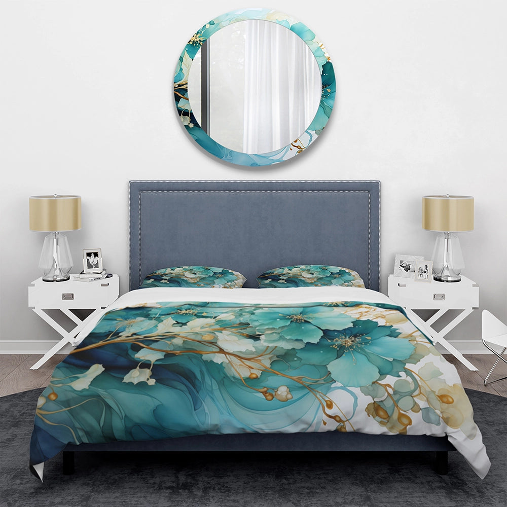 Teal Gold Abstract Fractal Mystic Mirage I - Duvet Cover Set