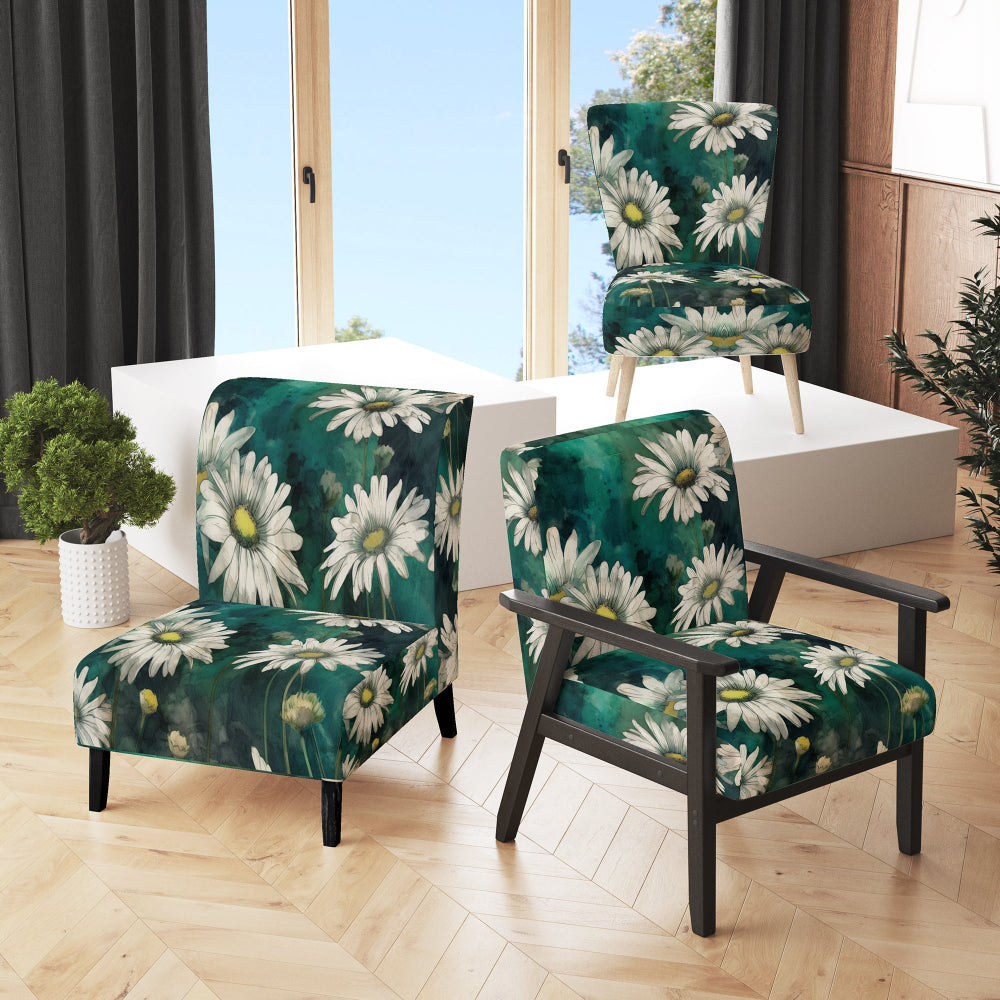 White Teal Daisy Flower Fusion - Traditional Accent Side Chair