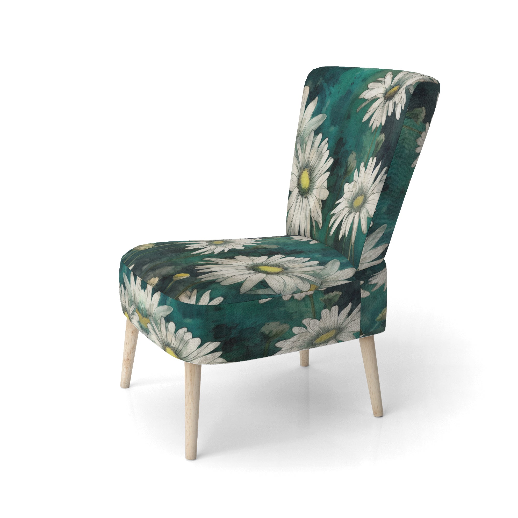 White Teal Daisy Flower Fusion - Traditional Accent Side Chair