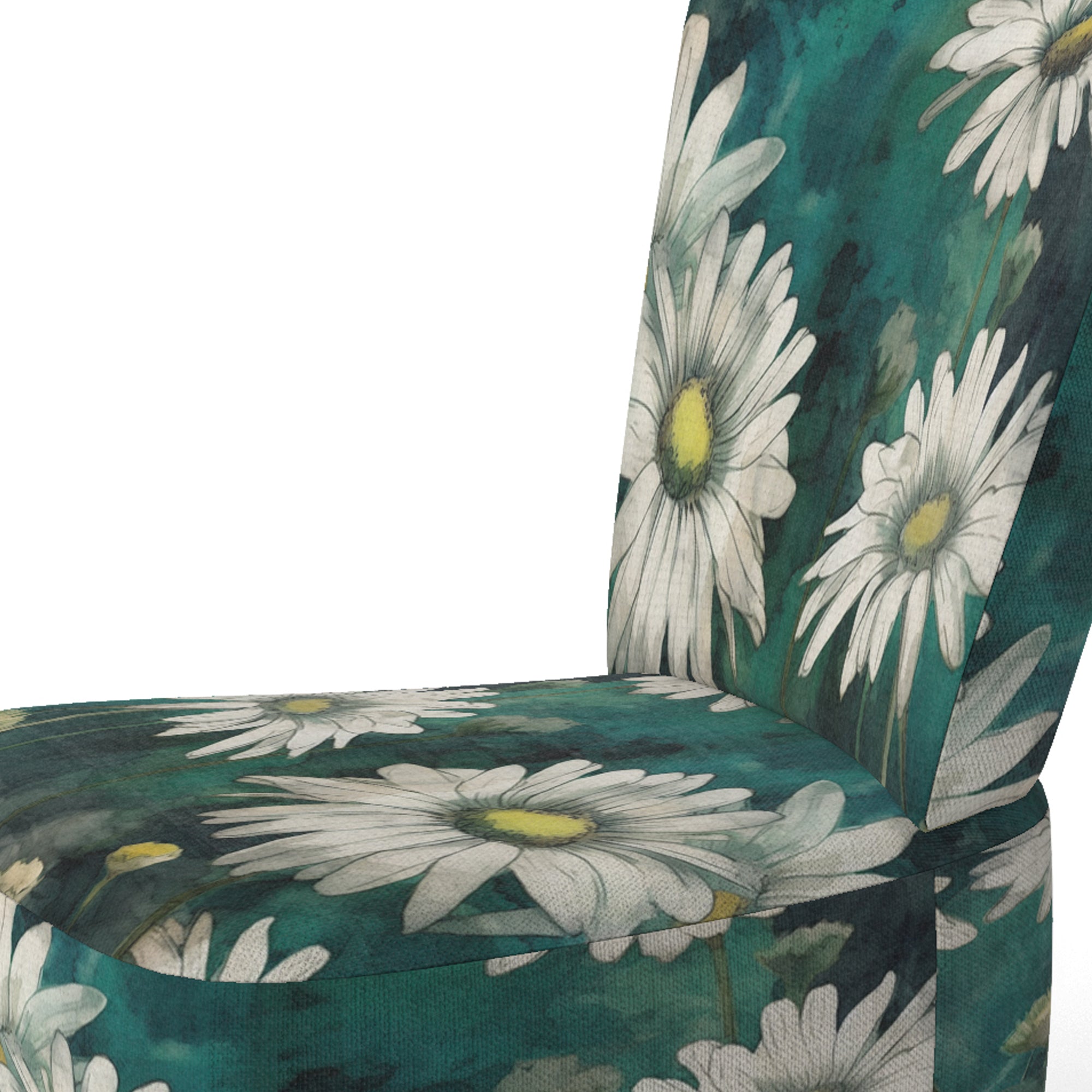White Teal Daisy Flower Fusion - Traditional Accent Side Chair