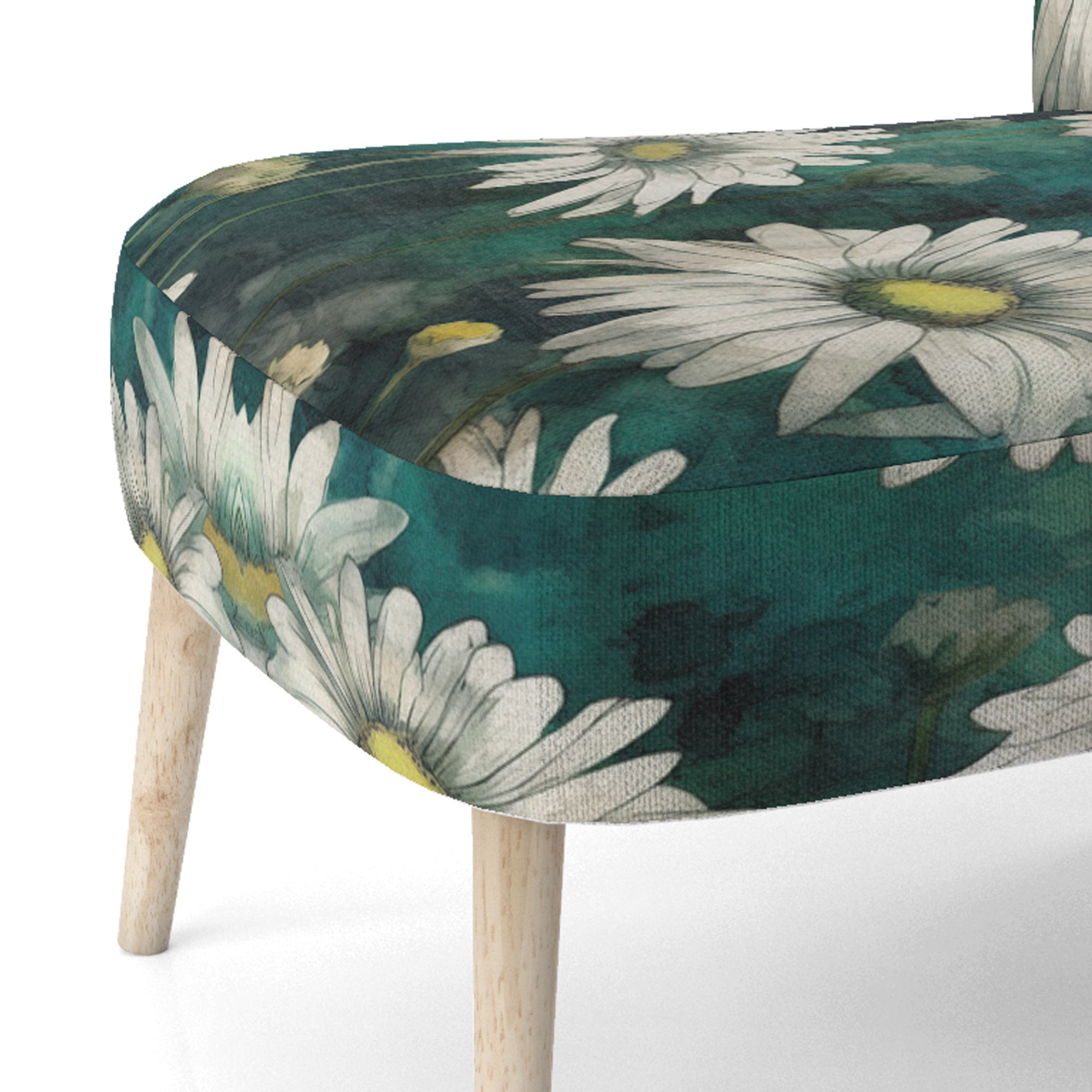 White Teal Daisy Flower Fusion - Traditional Accent Side Chair