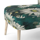 White Teal Daisy Flower Fusion - Traditional Accent Side Chair