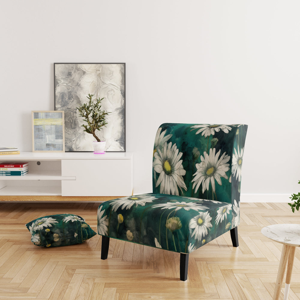 White Teal Daisy Flower Fusion - Traditional Accent Side Chair