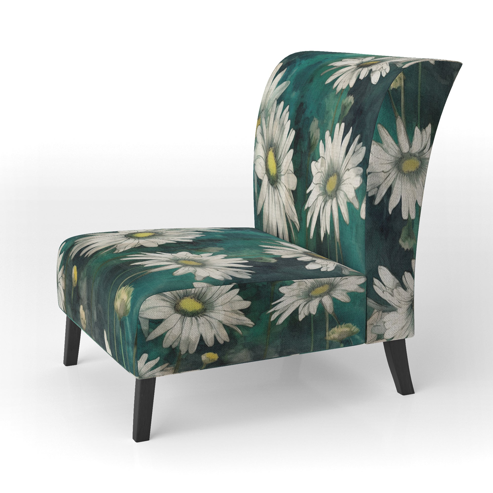 White Teal Daisy Flower Fusion - Traditional Accent Side Chair