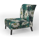 White Teal Daisy Flower Fusion - Traditional Accent Side Chair