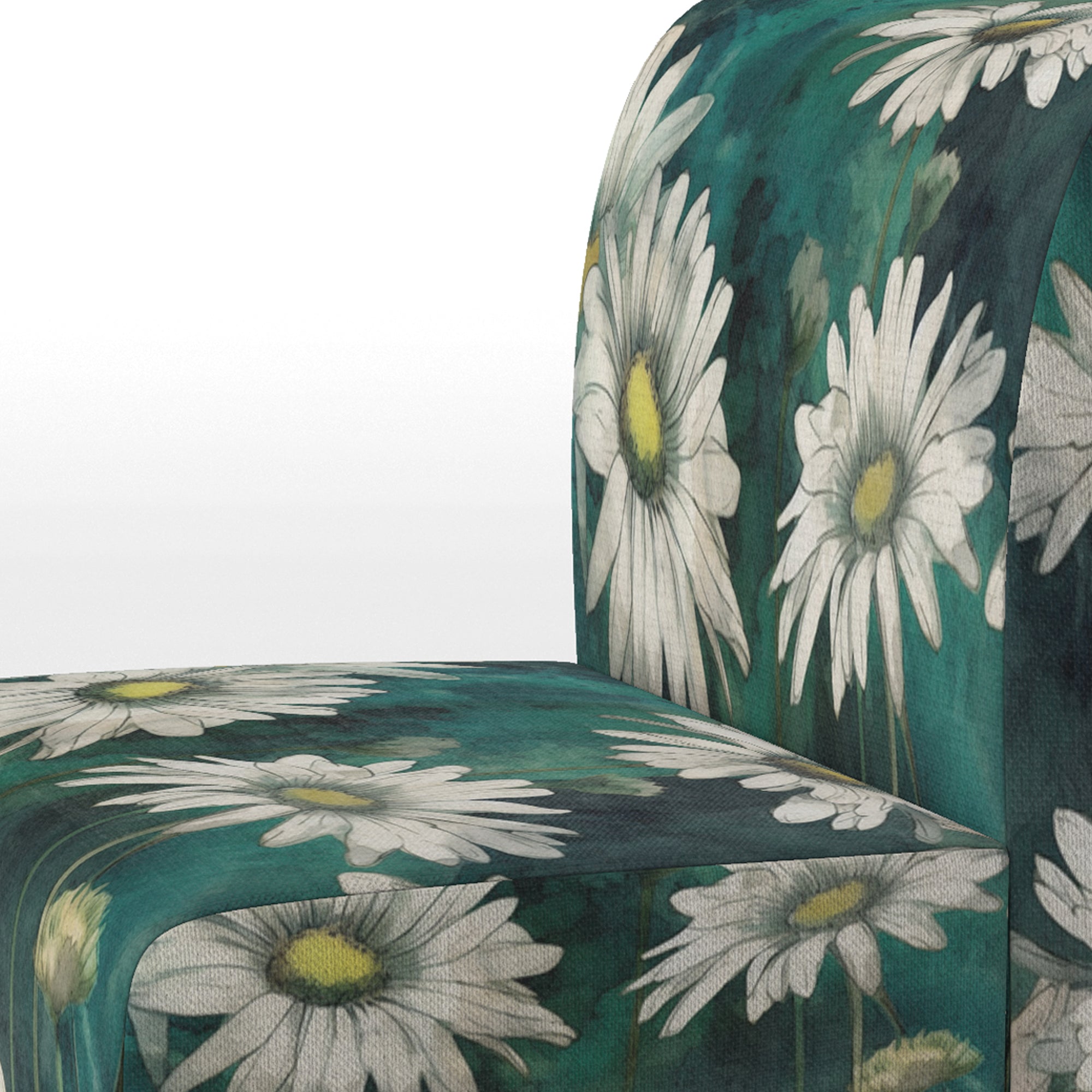 White Teal Daisy Flower Fusion - Traditional Accent Side Chair