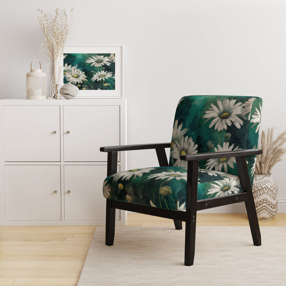 White Teal Daisy Flower Fusion - Traditional Accent Side Chair