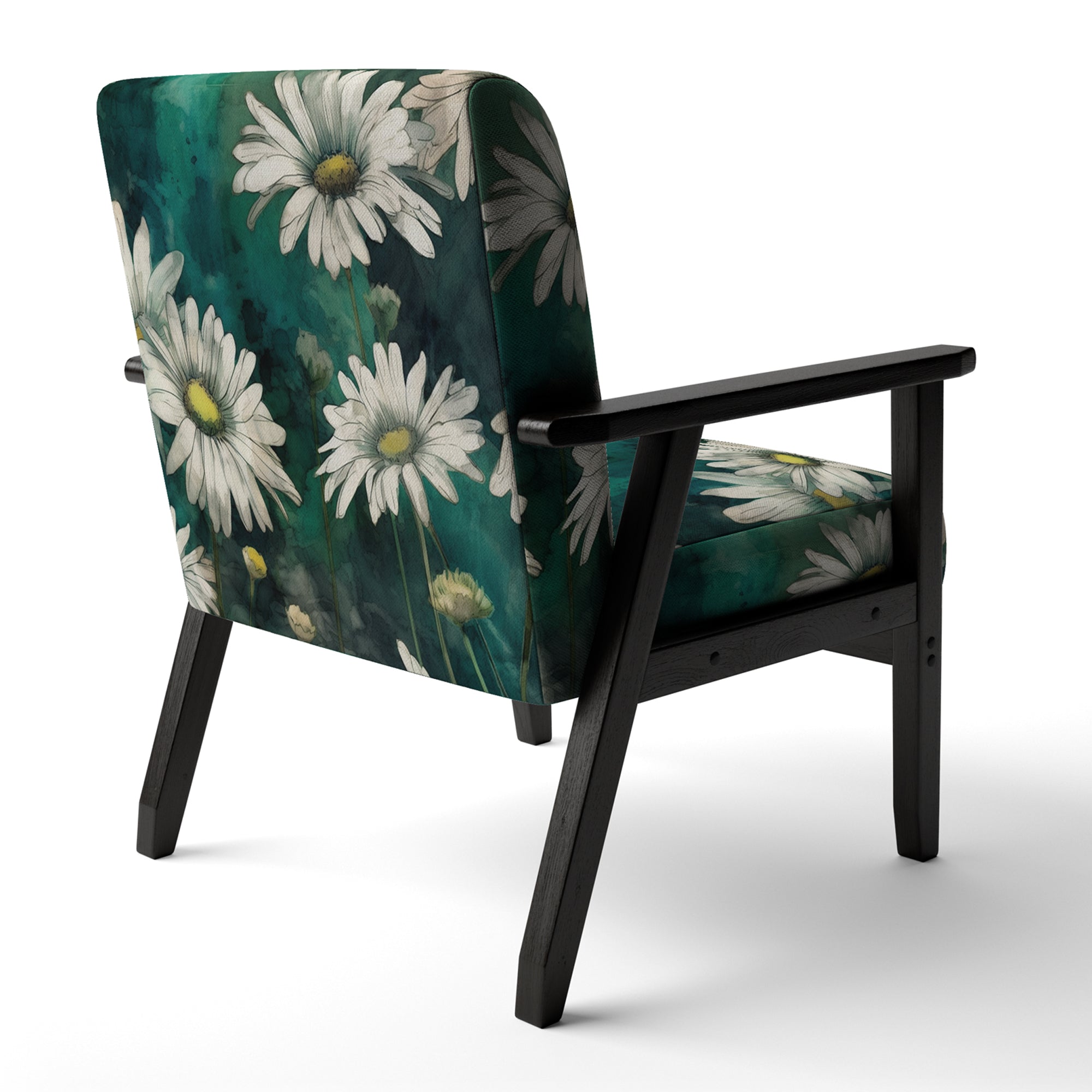 White Teal Daisy Flower Fusion - Traditional Accent Side Chair