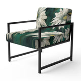 White Teal Daisy Flower Fusion - Traditional Accent Side Chair