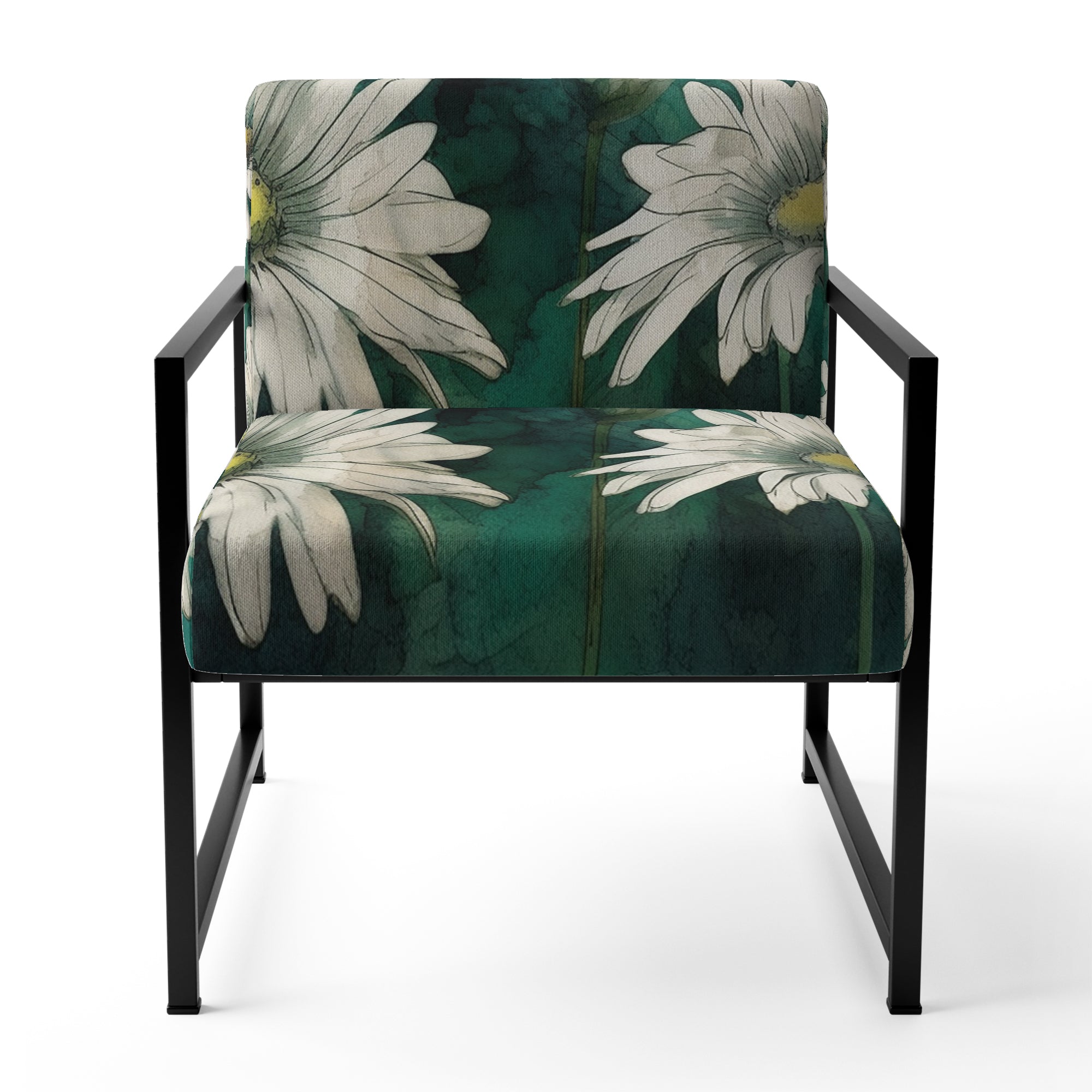 White Teal Daisy Flower Fusion - Traditional Accent Side Chair