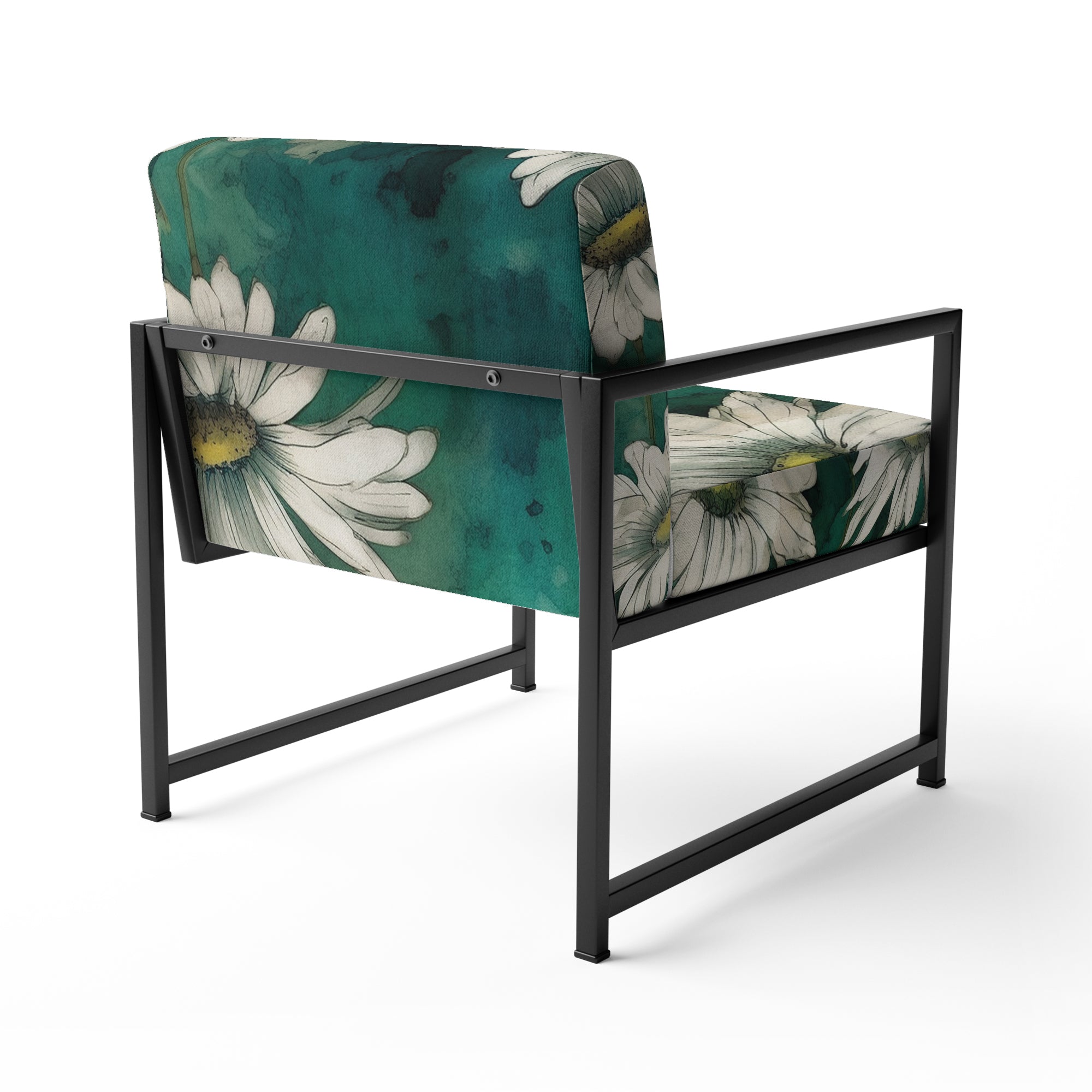 White Teal Daisy Flower Fusion - Traditional Accent Side Chair