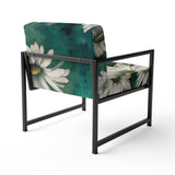 White Teal Daisy Flower Fusion - Traditional Accent Side Chair