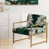 White Teal Daisy Flower Fusion - Traditional Accent Side Chair