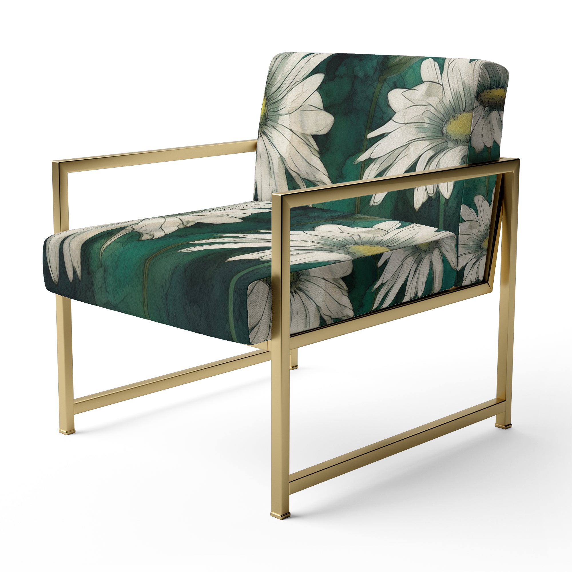 White Teal Daisy Flower Fusion - Traditional Accent Side Chair