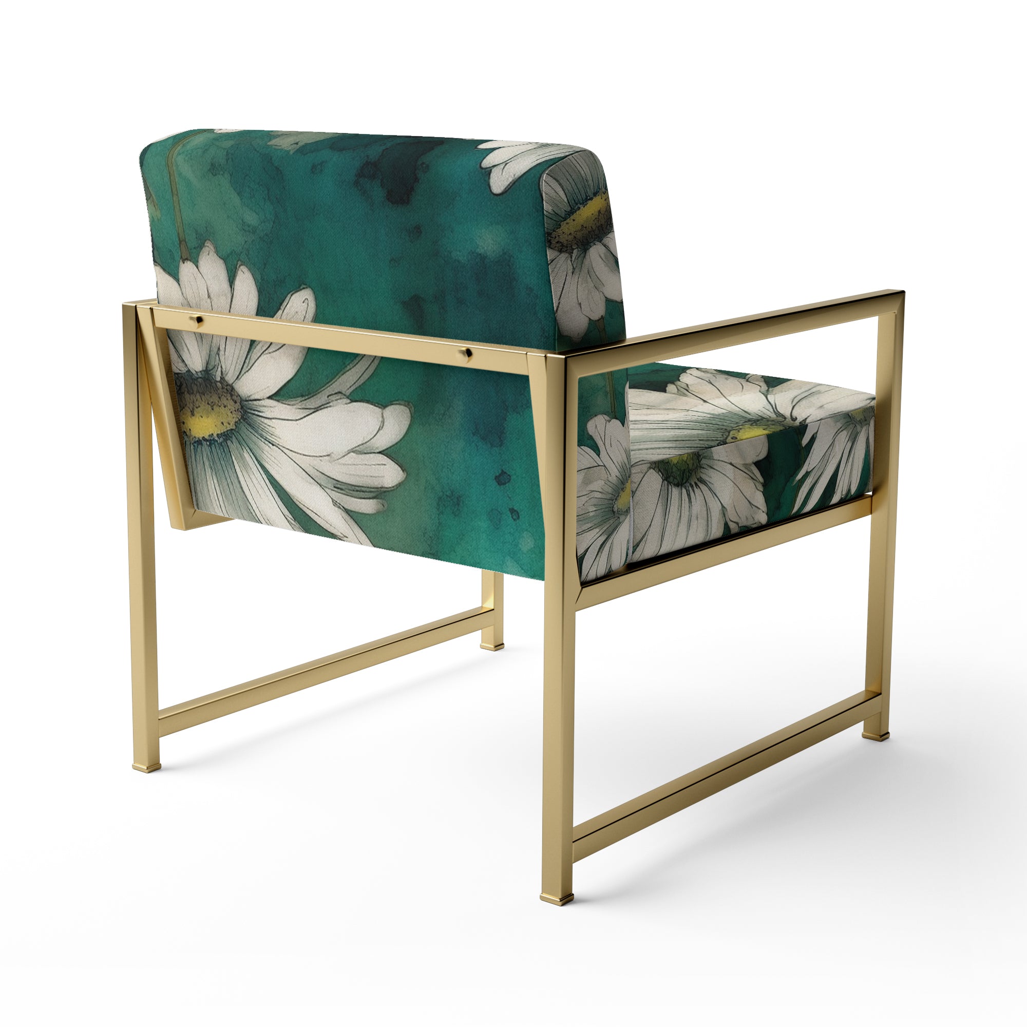 White Teal Daisy Flower Fusion - Traditional Accent Side Chair