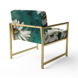 White Teal Daisy Flower Fusion - Traditional Accent Side Chair