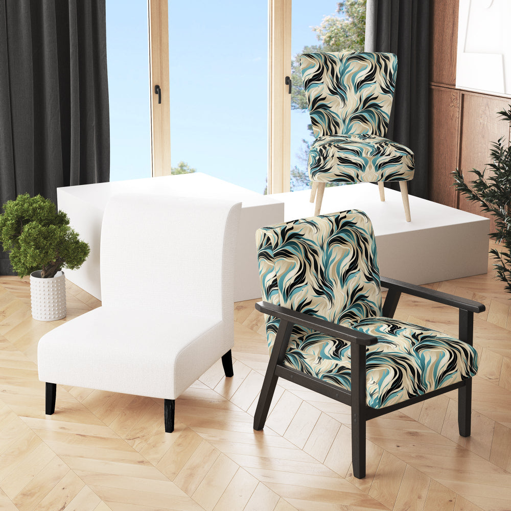 Teal And Cream Natures Whispers - Upholstered Modern Accent Chairs