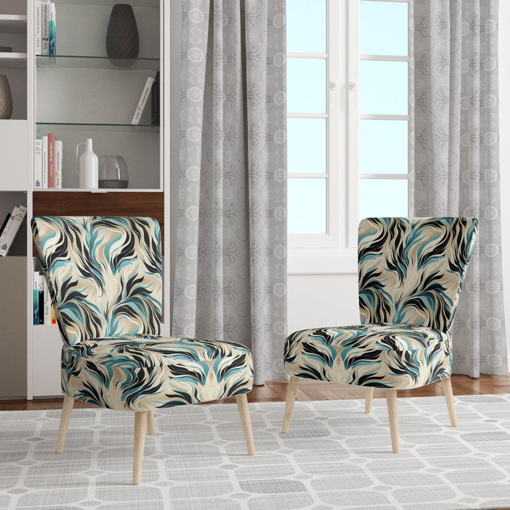 Teal And Cream Natures Whispers - Upholstered Modern Accent Chairs