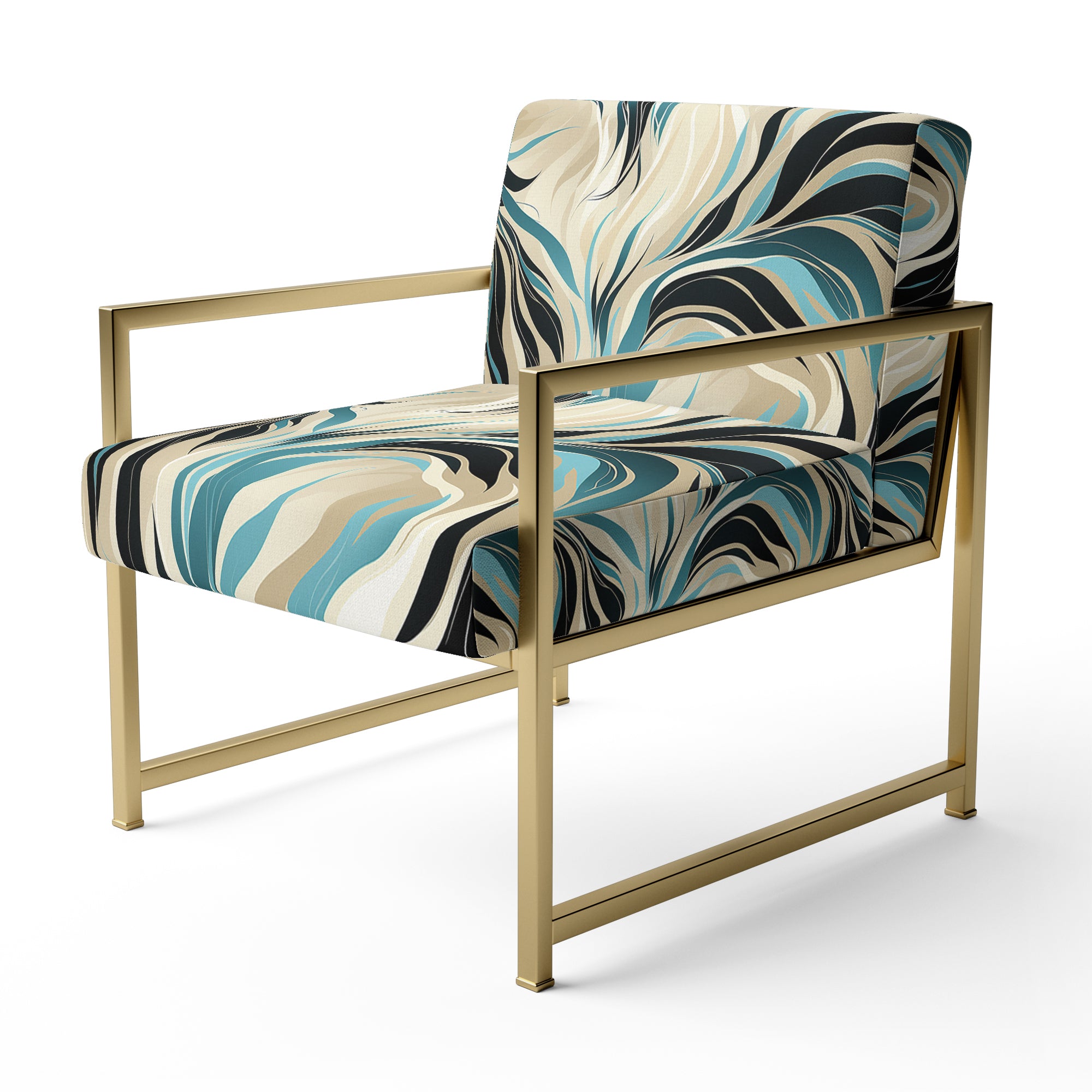 Teal And Cream Natures Whispers - Upholstered Modern Accent Chairs