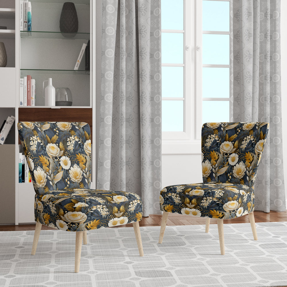 Enchanted Gardens Gold And Grey Pattern - Cottage Accent Slipper Chair