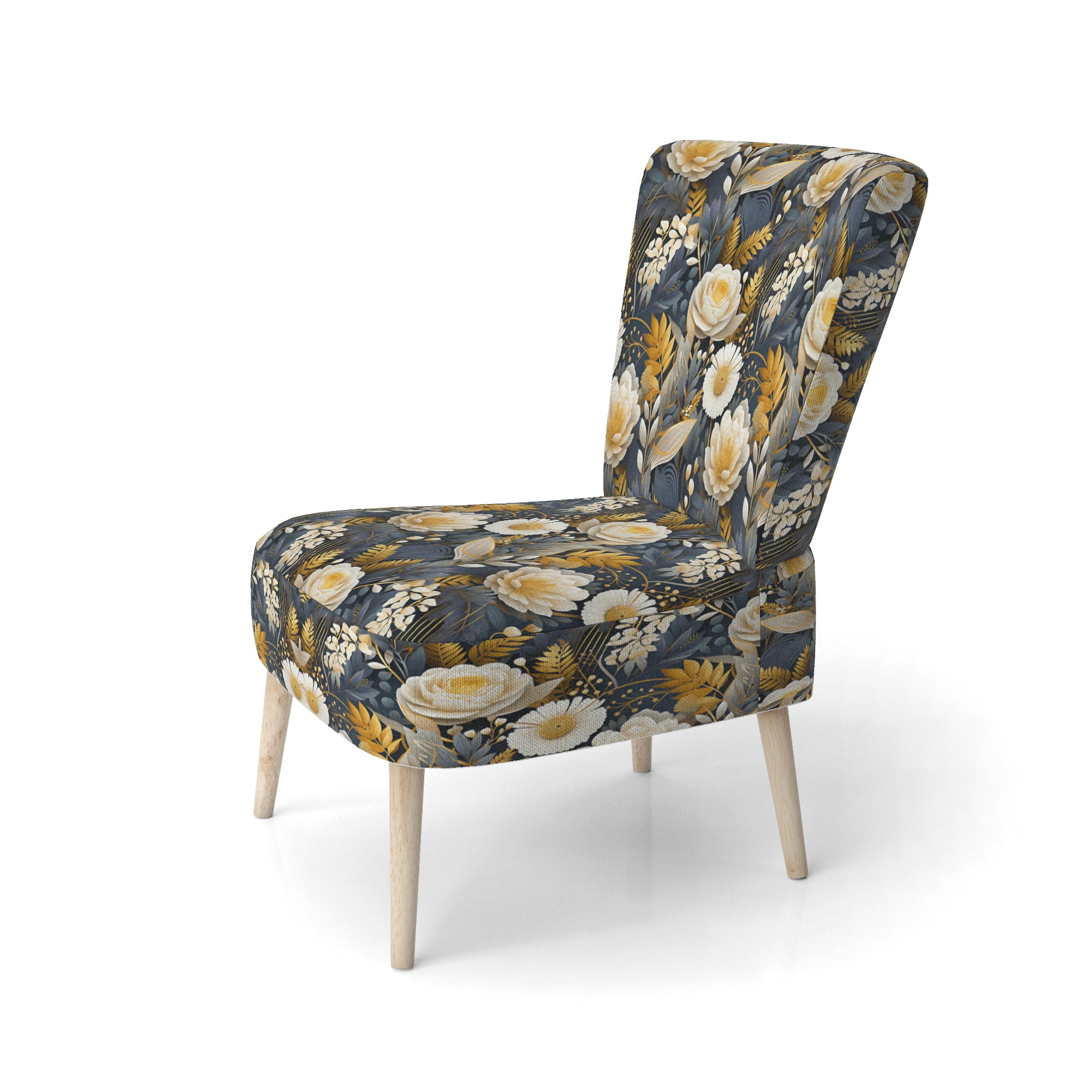 Enchanted Gardens Gold And Grey Pattern - Cottage Accent Slipper Chair