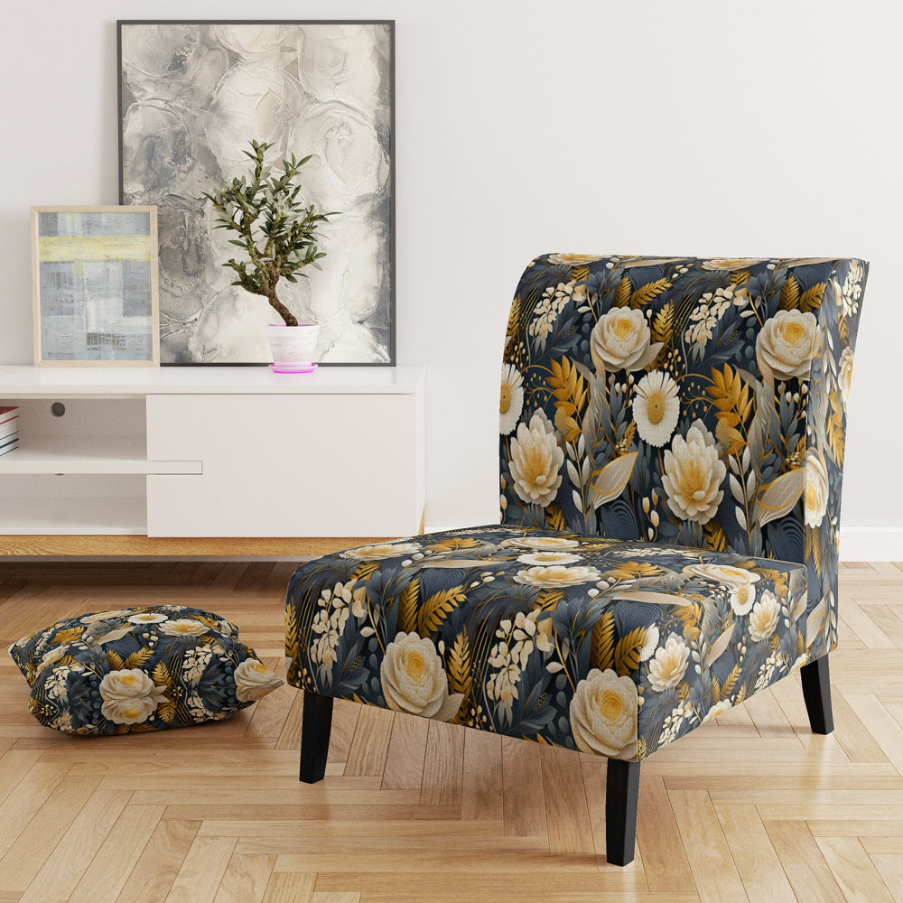 Enchanted Gardens Gold And Grey Pattern - Cottage Accent Slipper Chair