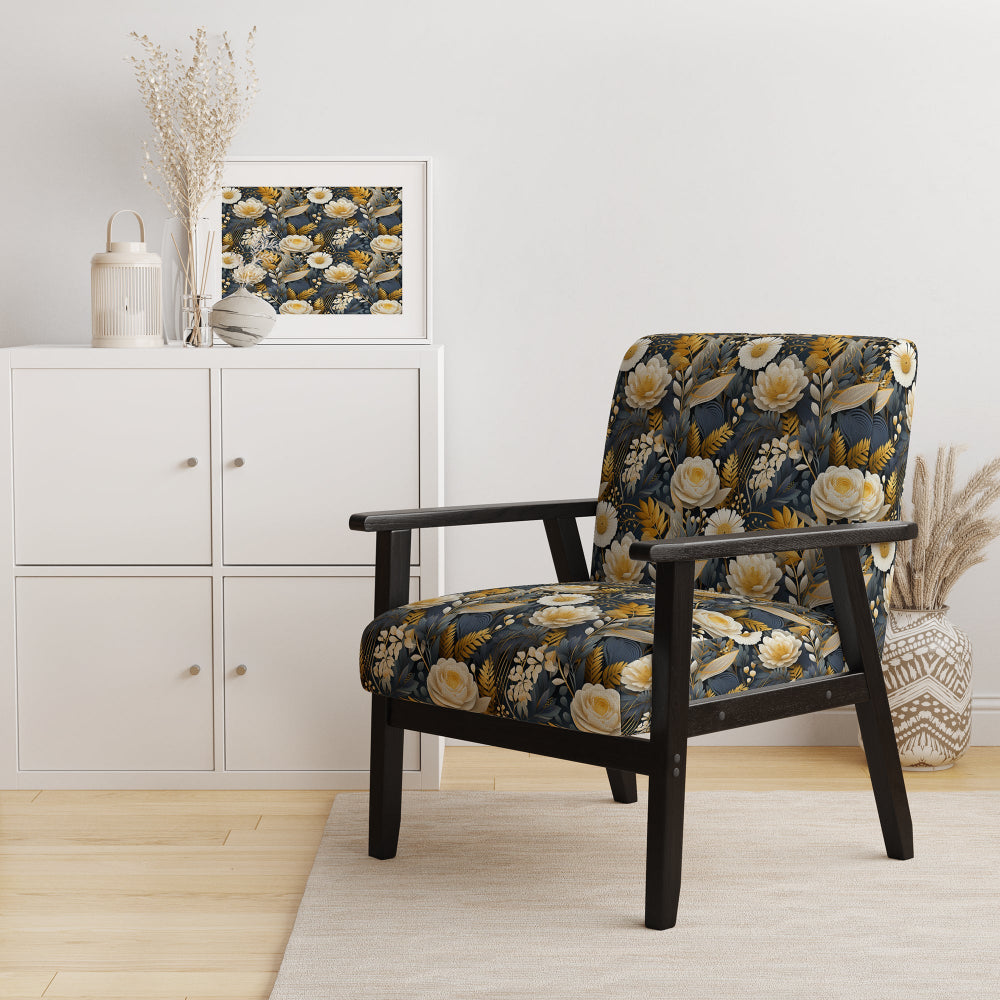 Enchanted Gardens Gold And Grey Pattern - Cottage Accent Slipper Chair