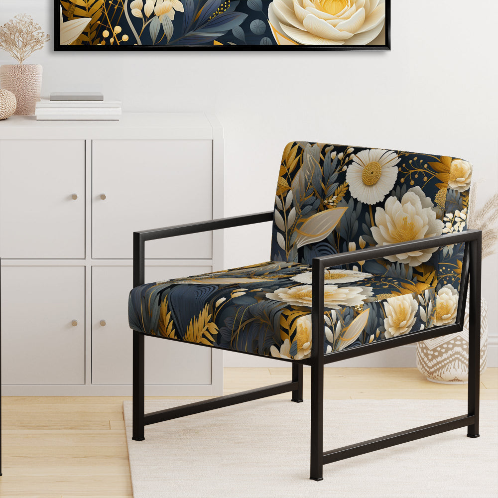 Enchanted Gardens Gold And Grey Pattern - Cottage Accent Slipper Chair