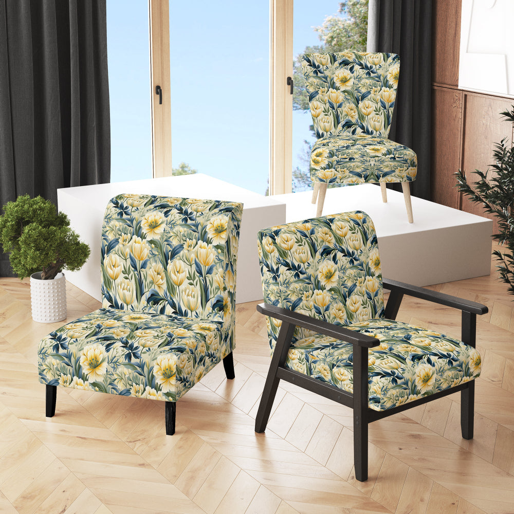 Yellow And Green Botanical Ikat Haven - Cottage Accent Slipper Chair