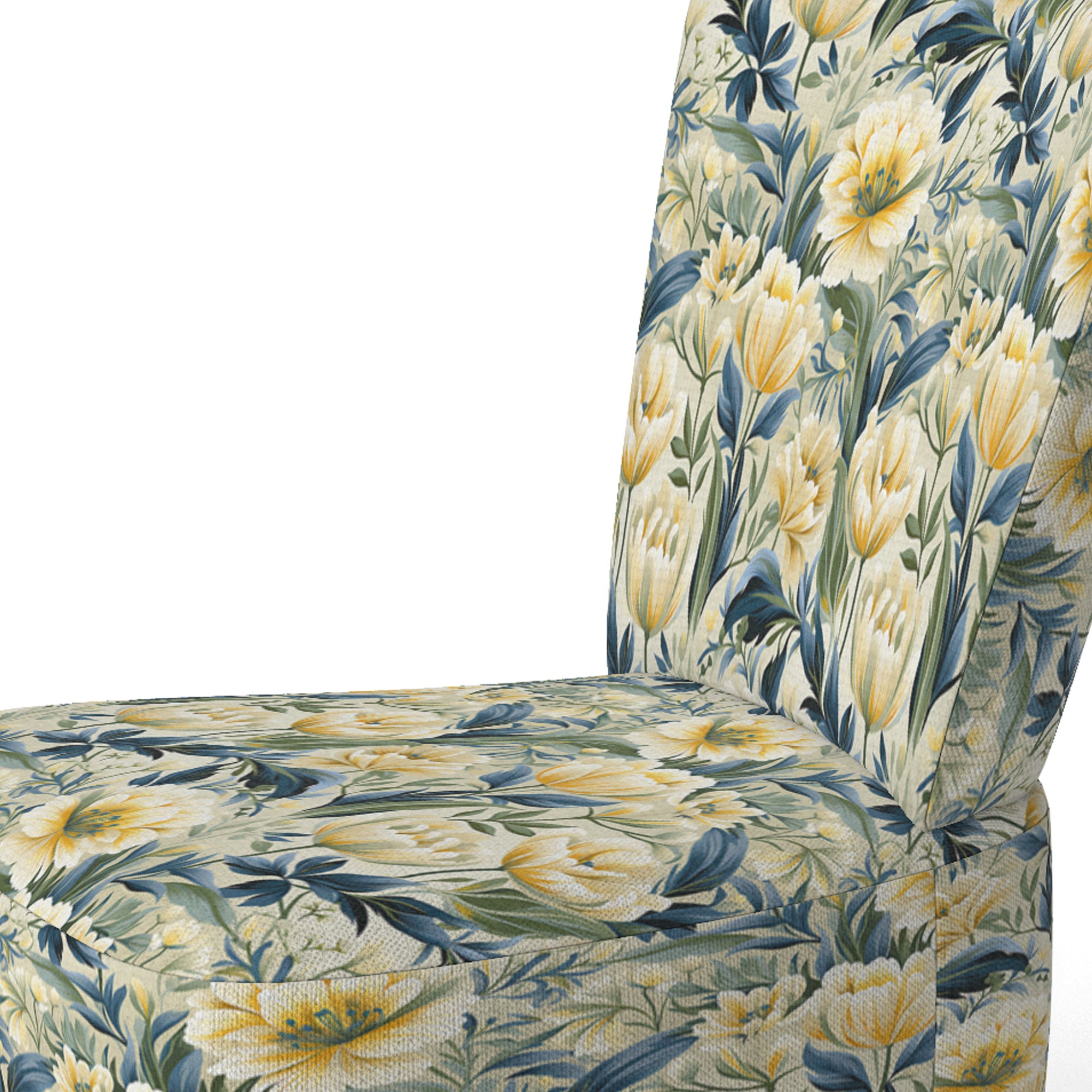 Yellow And Green Botanical Ikat Haven - Cottage Accent Slipper Chair