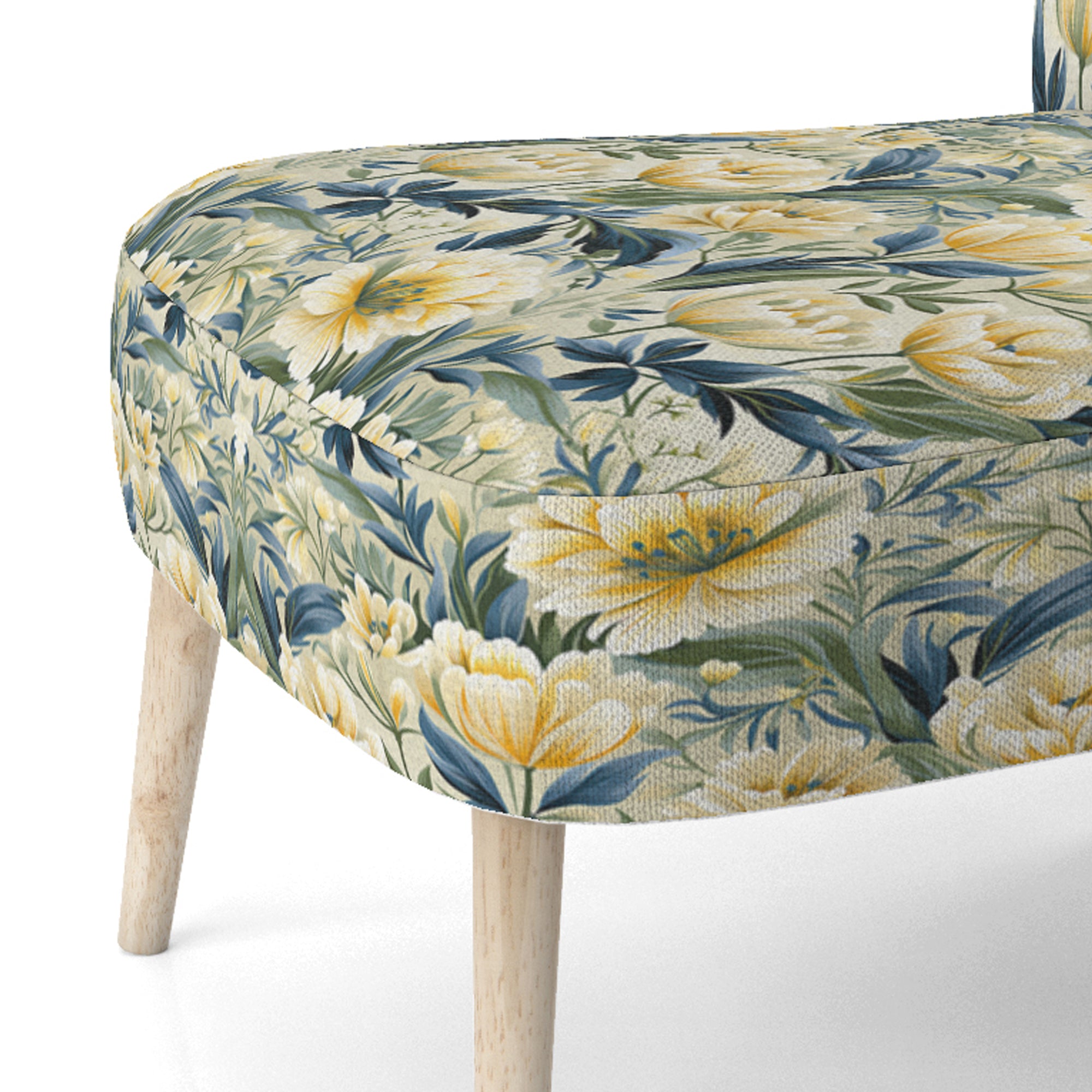 Yellow And Green Botanical Ikat Haven - Cottage Accent Slipper Chair