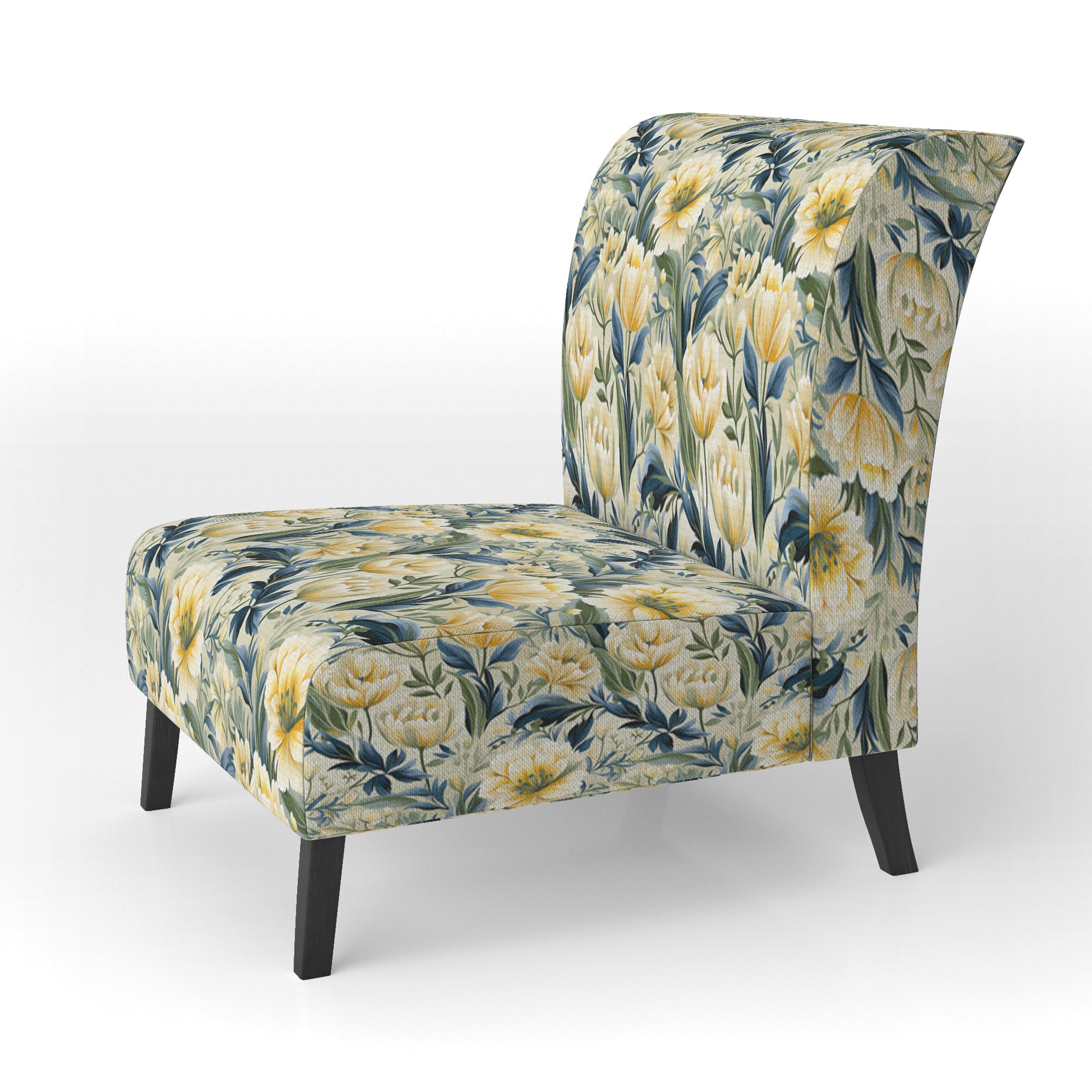 Yellow And Green Botanical Ikat Haven - Cottage Accent Slipper Chair