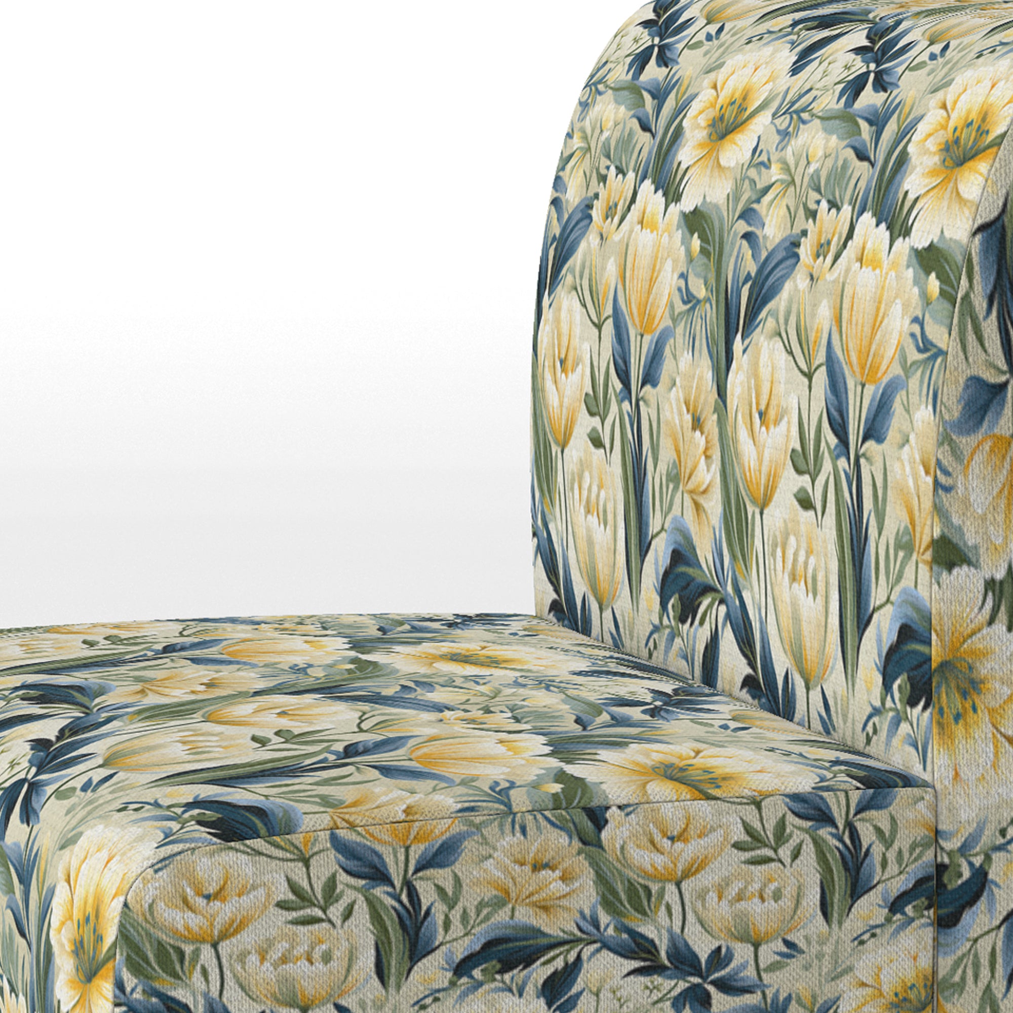 Yellow And Green Botanical Ikat Haven - Cottage Accent Slipper Chair