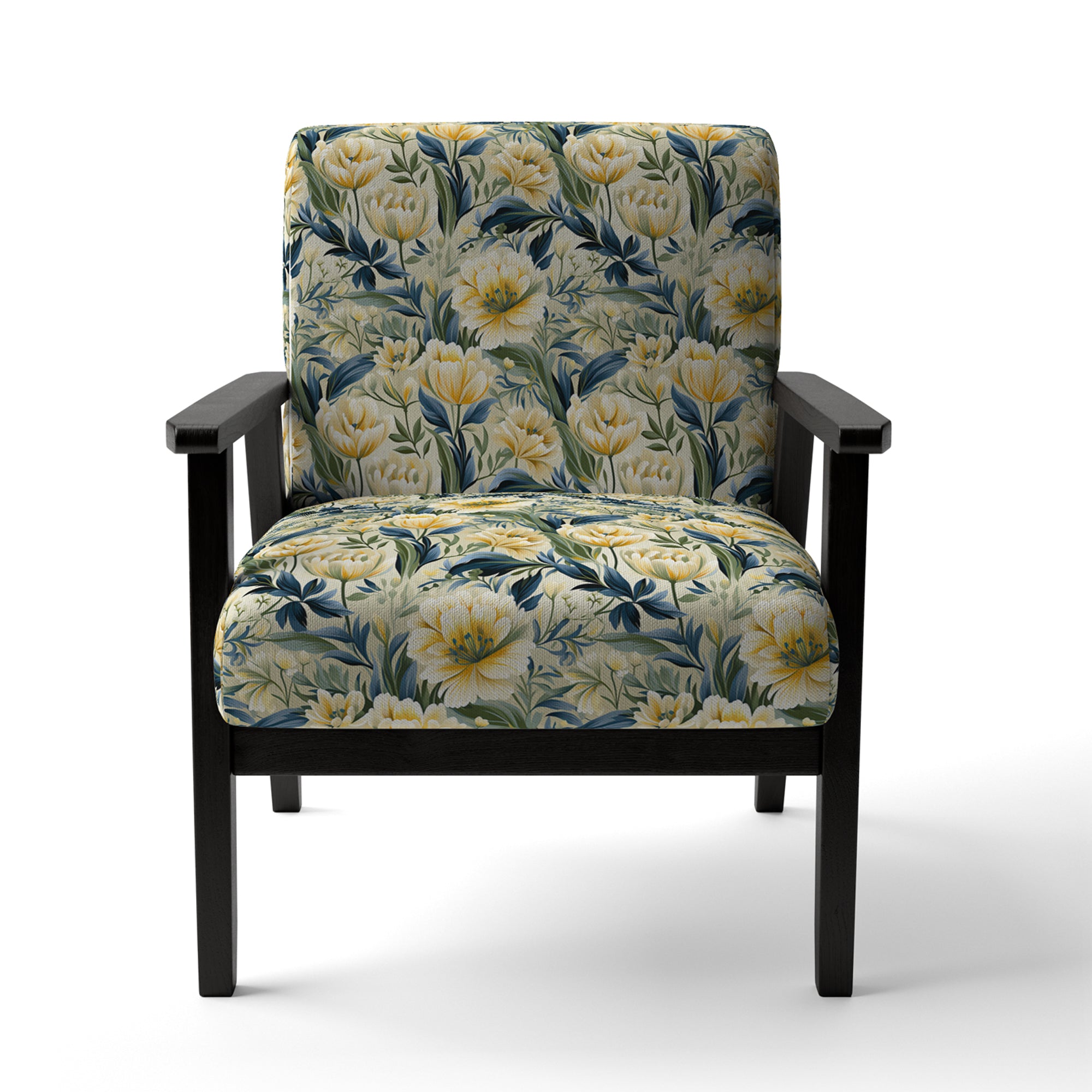 Yellow And Green Botanical Ikat Haven - Cottage Accent Slipper Chair