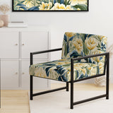 Yellow And Green Botanical Ikat Haven - Cottage Accent Slipper Chair