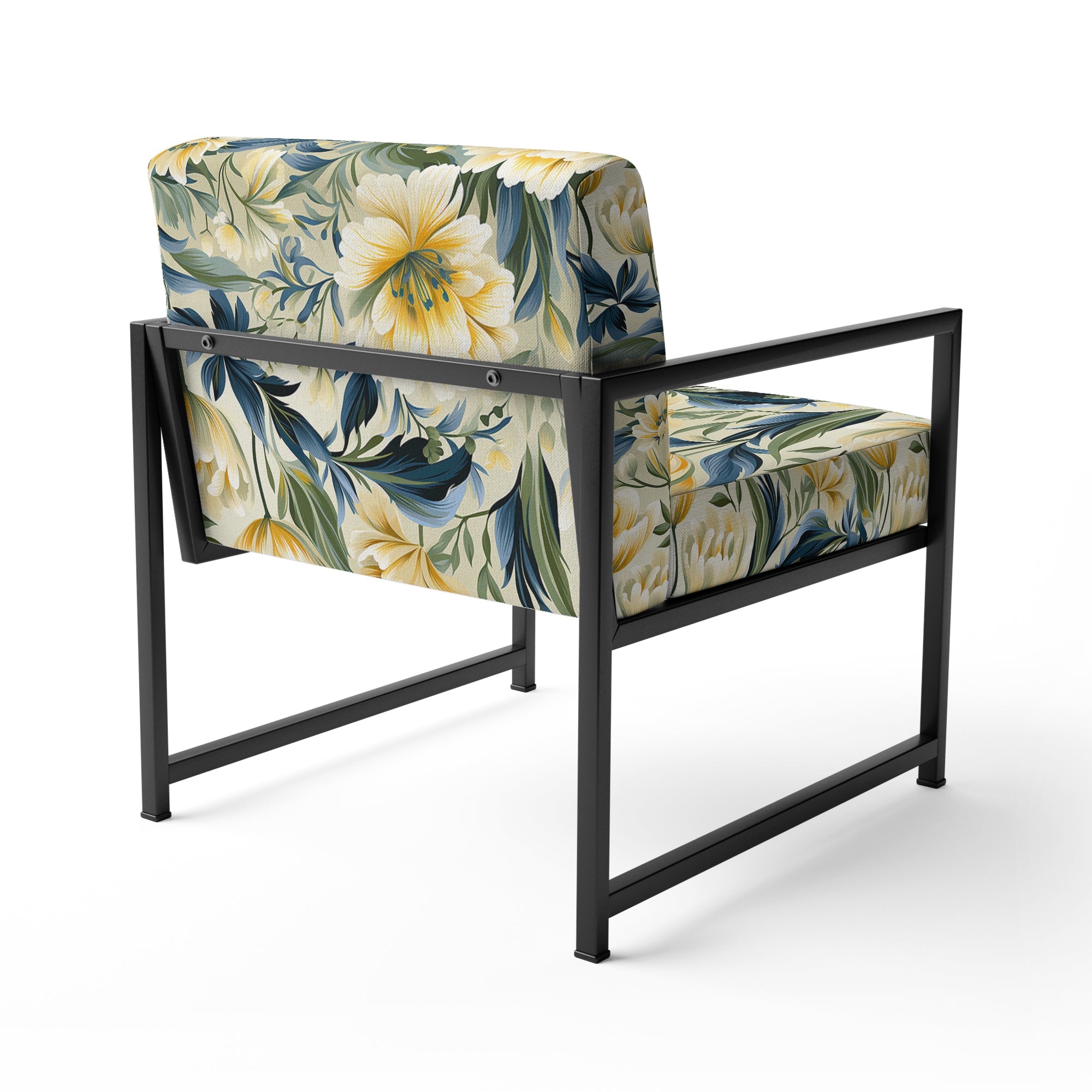 Yellow And Green Botanical Ikat Haven - Cottage Accent Slipper Chair