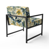 Yellow And Green Botanical Ikat Haven - Cottage Accent Slipper Chair