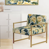 Yellow And Green Botanical Ikat Haven - Cottage Accent Slipper Chair
