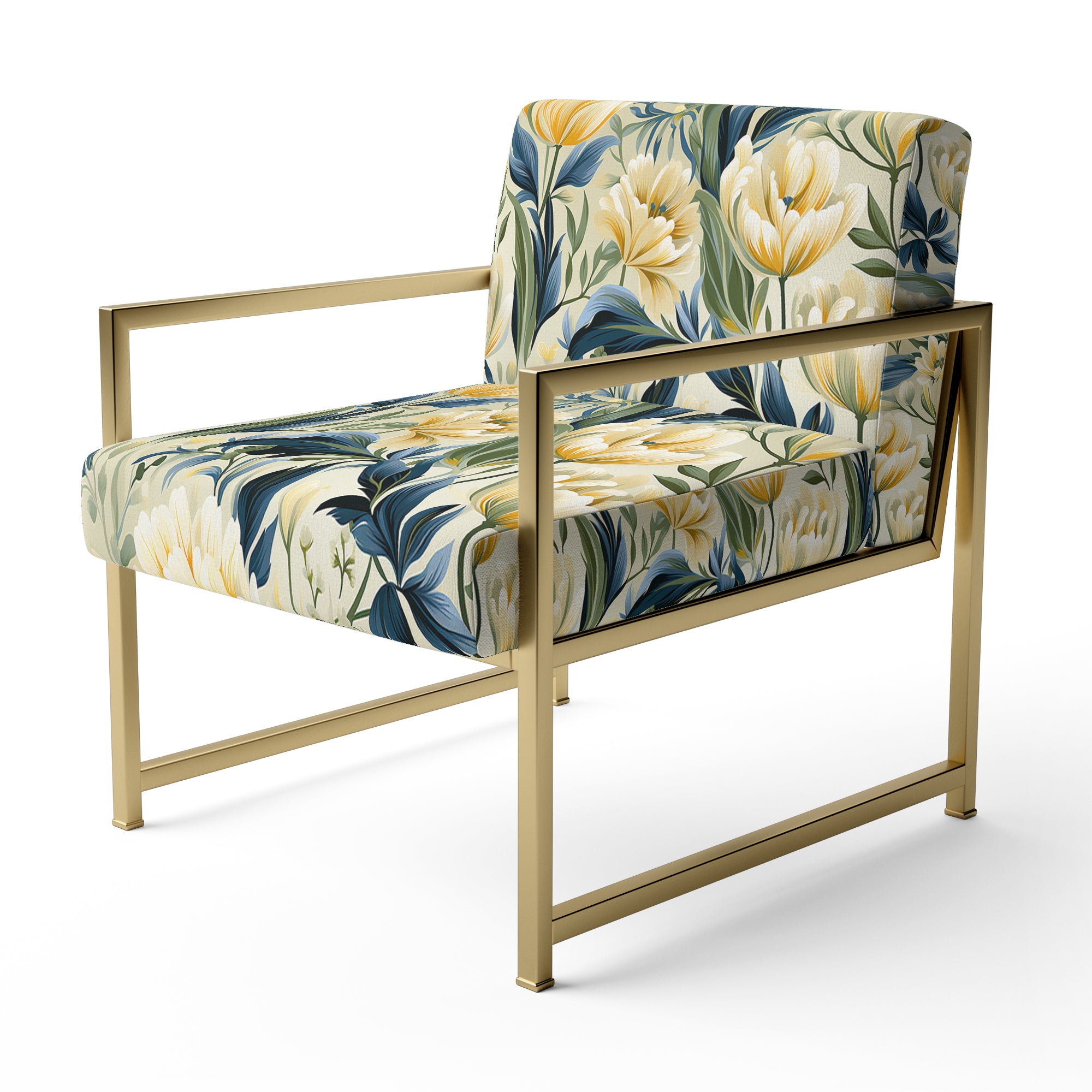 Yellow And Green Botanical Ikat Haven - Cottage Accent Slipper Chair