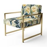 Yellow And Green Botanical Ikat Haven - Cottage Accent Slipper Chair