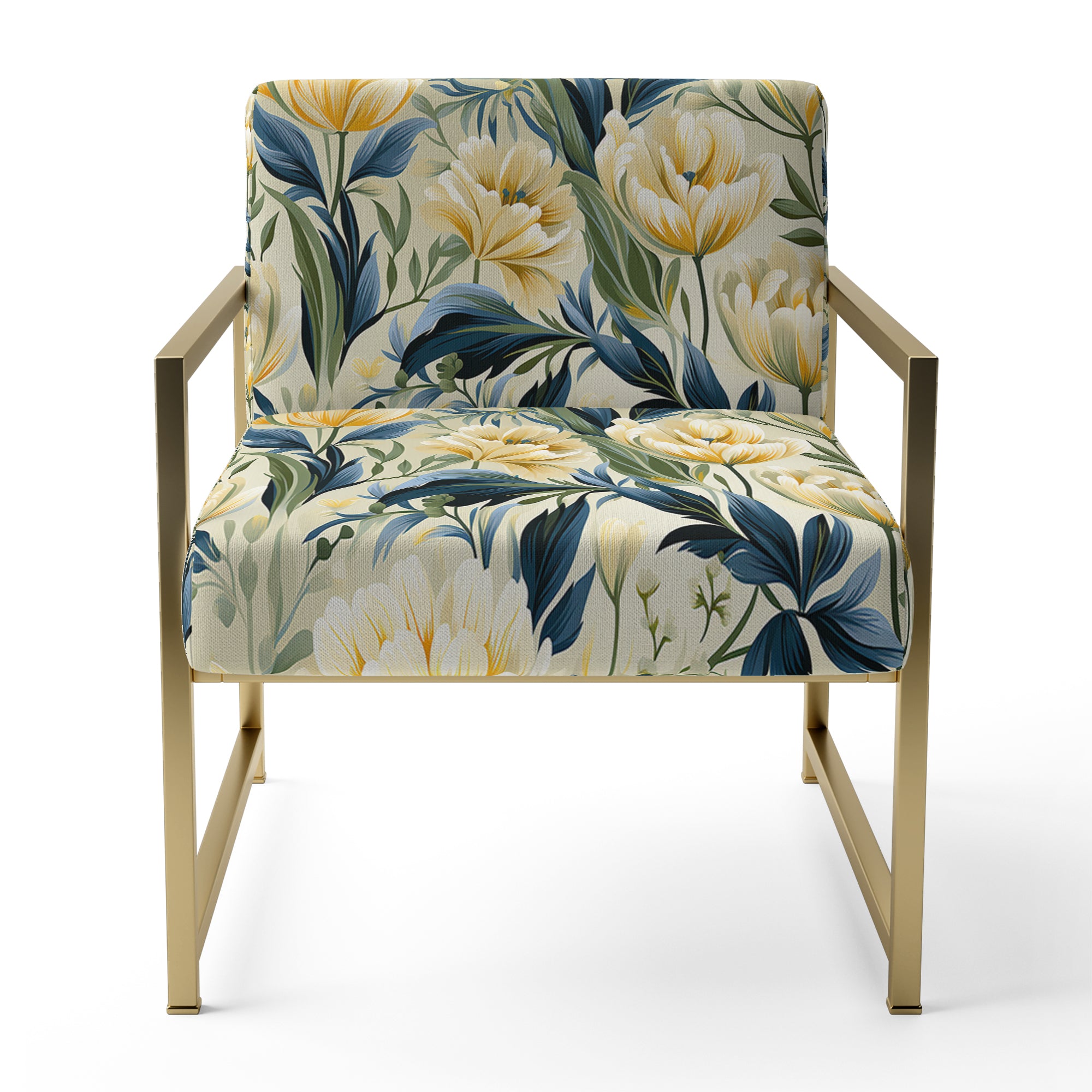 Yellow And Green Botanical Ikat Haven - Cottage Accent Slipper Chair