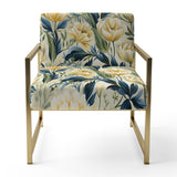 Yellow And Green Botanical Ikat Haven - Cottage Accent Slipper Chair