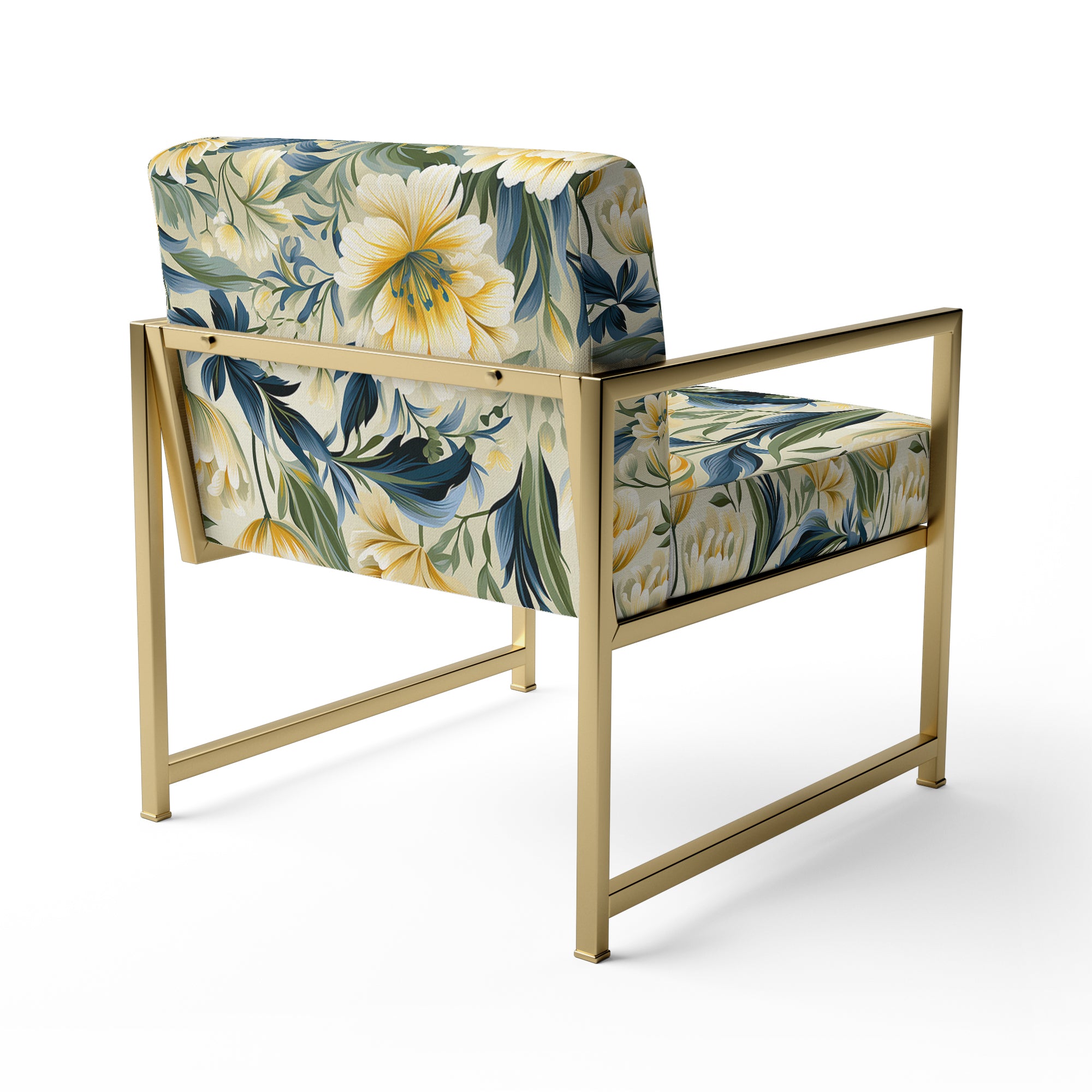 Yellow And Green Botanical Ikat Haven - Cottage Accent Slipper Chair