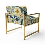 Yellow And Green Botanical Ikat Haven - Cottage Accent Slipper Chair