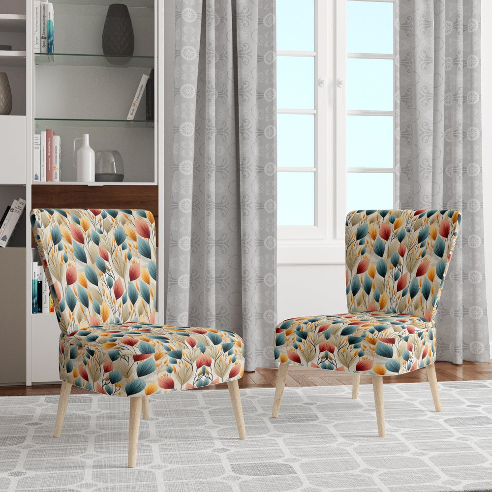 Teal And Beige Botanical Harmony - Bohemian Arm Chair