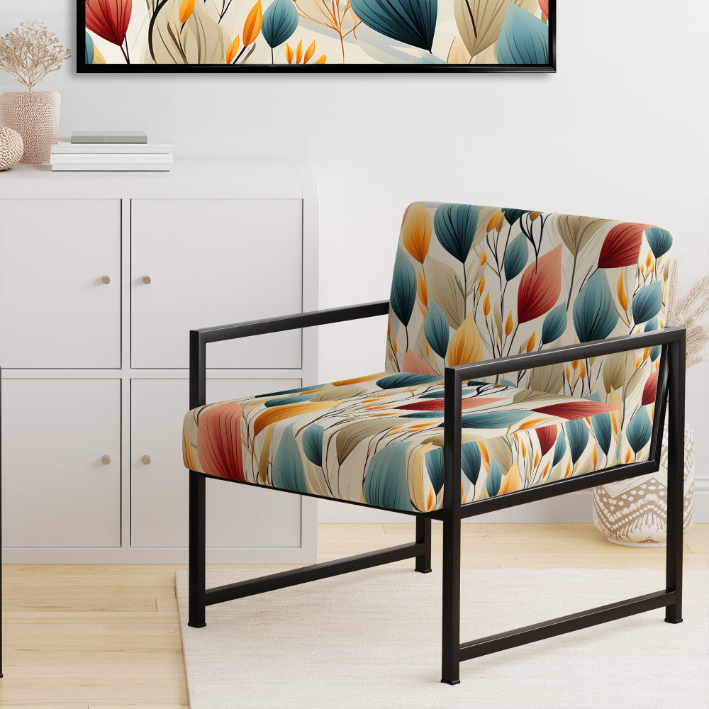 Teal And Beige Botanical Harmony - Bohemian Arm Chair